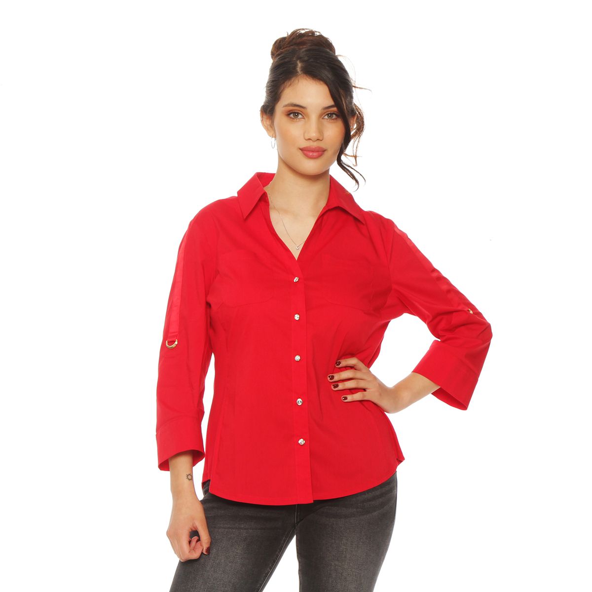 WADOS - BLUSA MANGA LARGA CON TELA DE PUNTO EN LOS COSTADOS DELANTERO ABOTONAD