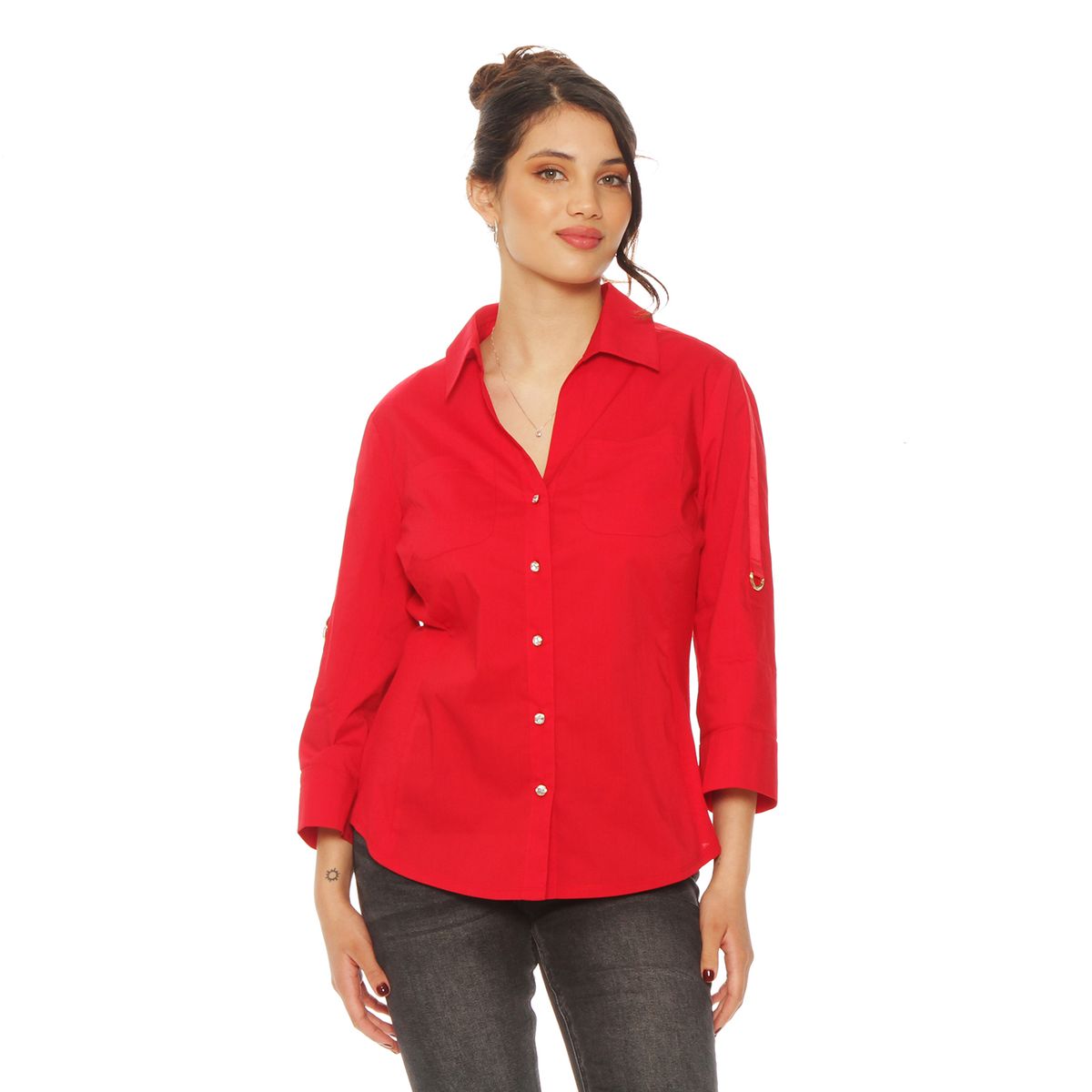 WADOS - BLUSA MANGA LARGA CON TELA DE PUNTO EN LOS COSTADOS DELANTERO ABOTONAD