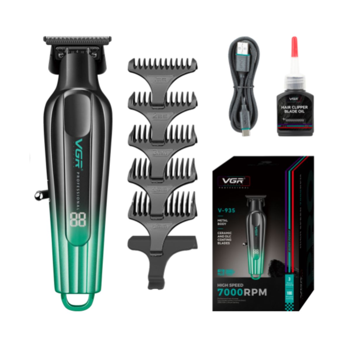 VGR VOYAGER - Maquina VGR Profesional Patillera VGR V-935 Metalico Verde