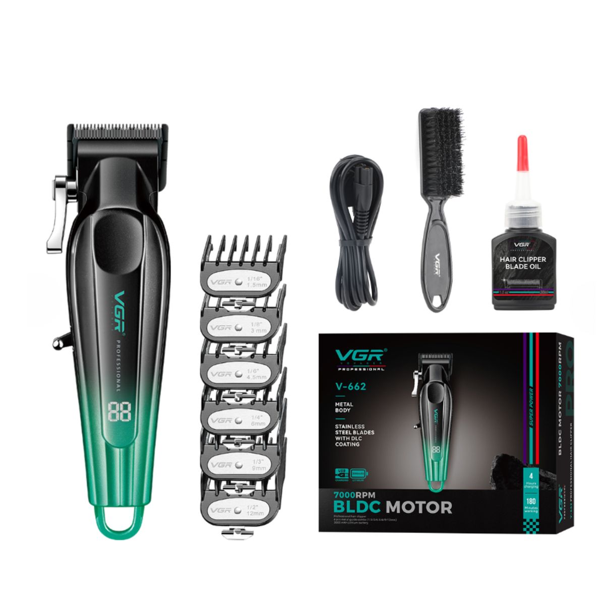 VGR VOYAGER - Maquina VGR Profesional CortaPelo VGR V-662 Metalico Verde