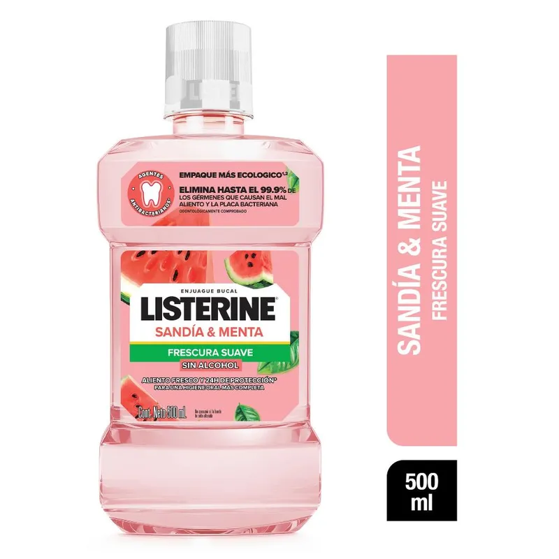 LISTERINE - Enjuague Bucal Listerine Sandia Frescura Suave Sin Alcohol x 500 ml