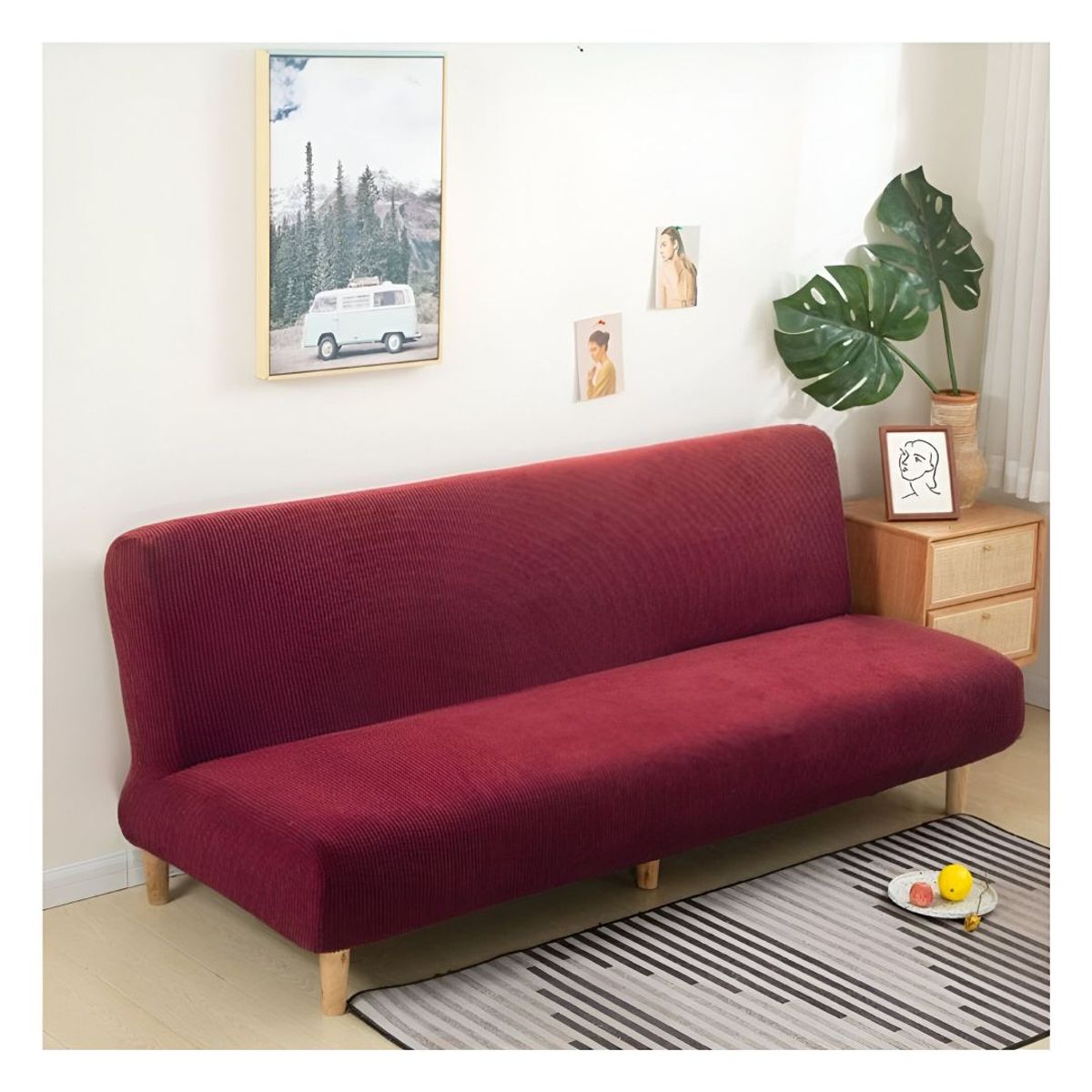 GENERICO - Funda Cubre Futon Cuadrille Tela Gruesa - Burdeo