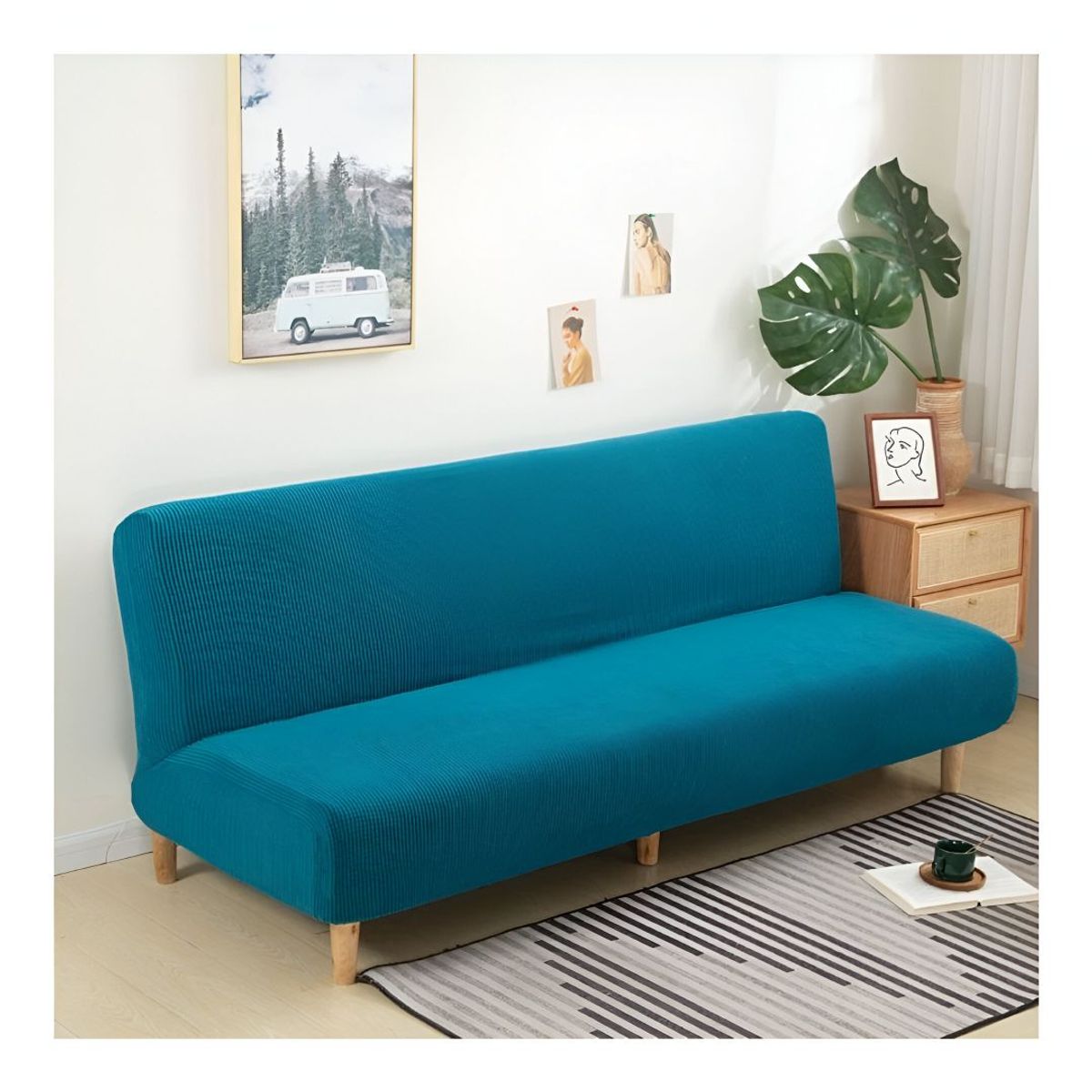 GENERICO - Funda Cubre Futon Cuadrille Tela Gruesa - Turquesa