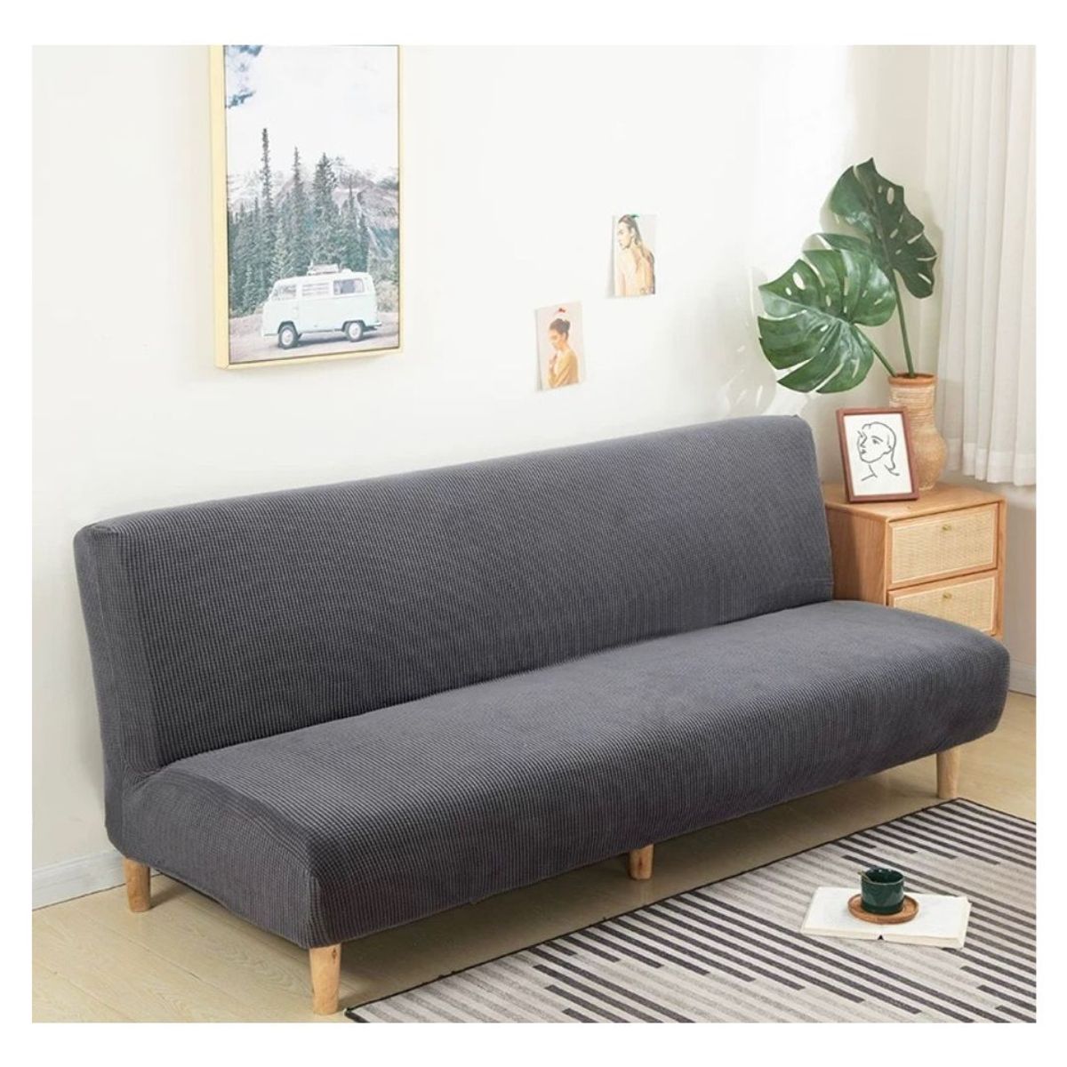 GENERICO - Funda Cubre Futon Cuadrille Tela Gruesa - Gris
