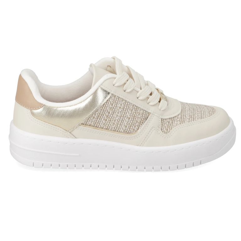 Zapatilla Casual Blanco Con Dorado Metalizado