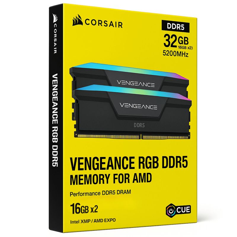 CORSAIR - Memoria Ram Corsair Vengeance 32GB 2x16GB DDR5 RGB 5200Mhz