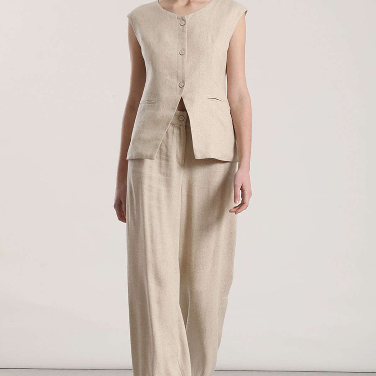 LIOLA - Chaleco sastre lino liola mujer beige