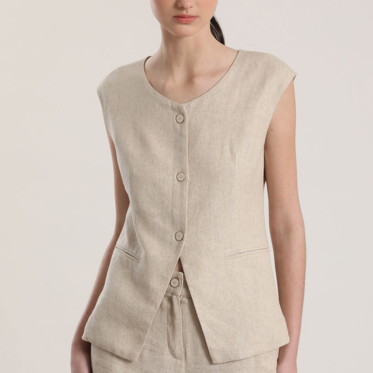 LIOLA - Chaleco sastre lino liola mujer beige