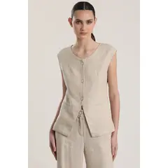 LIOLA - Chaleco sastre lino mujer beige