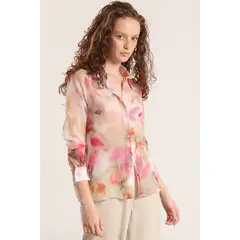 LIOLA - Blusa semitransparente acuarela mujer rosa