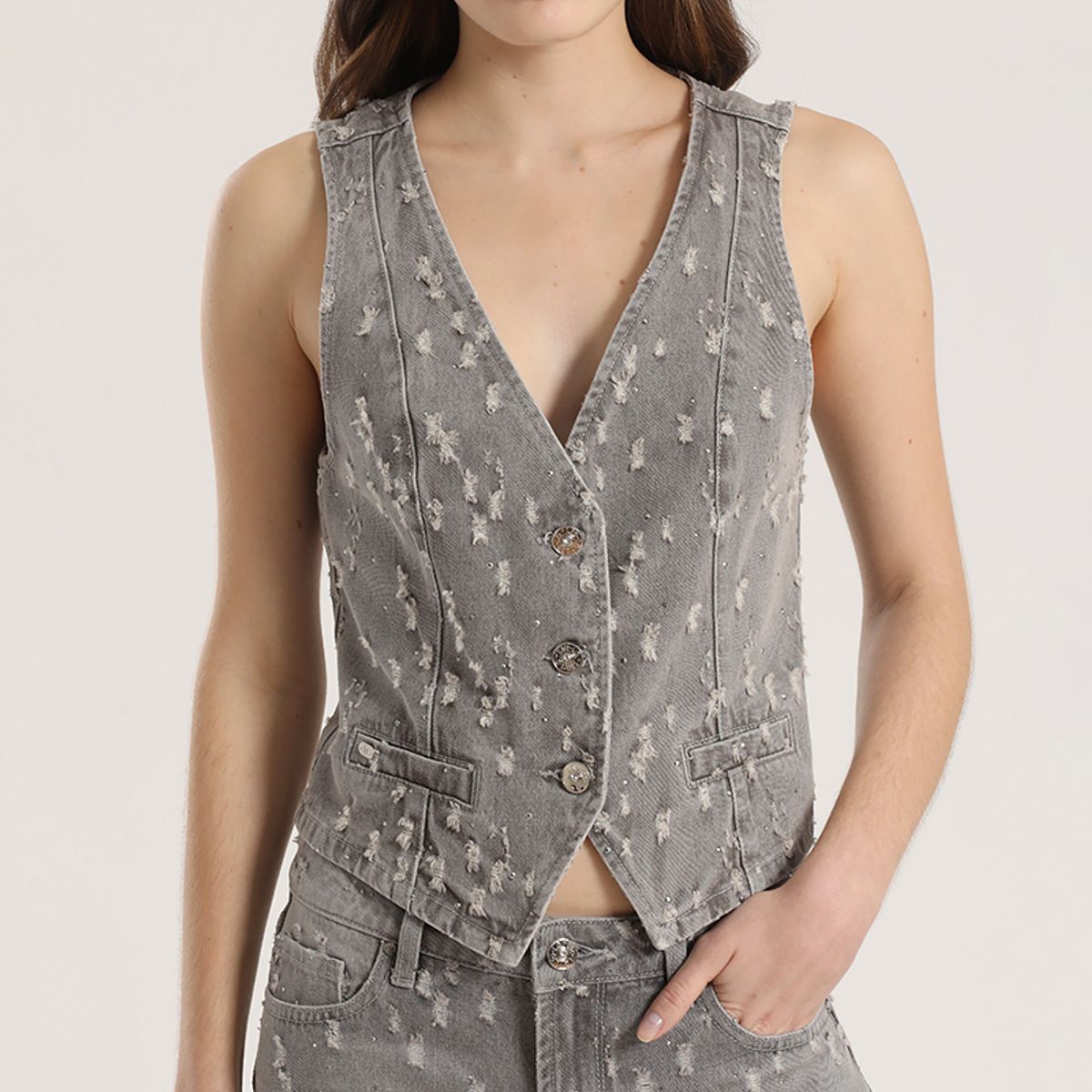 LIOLA - Chaleco sastre desgastado denim Liola mujer gris