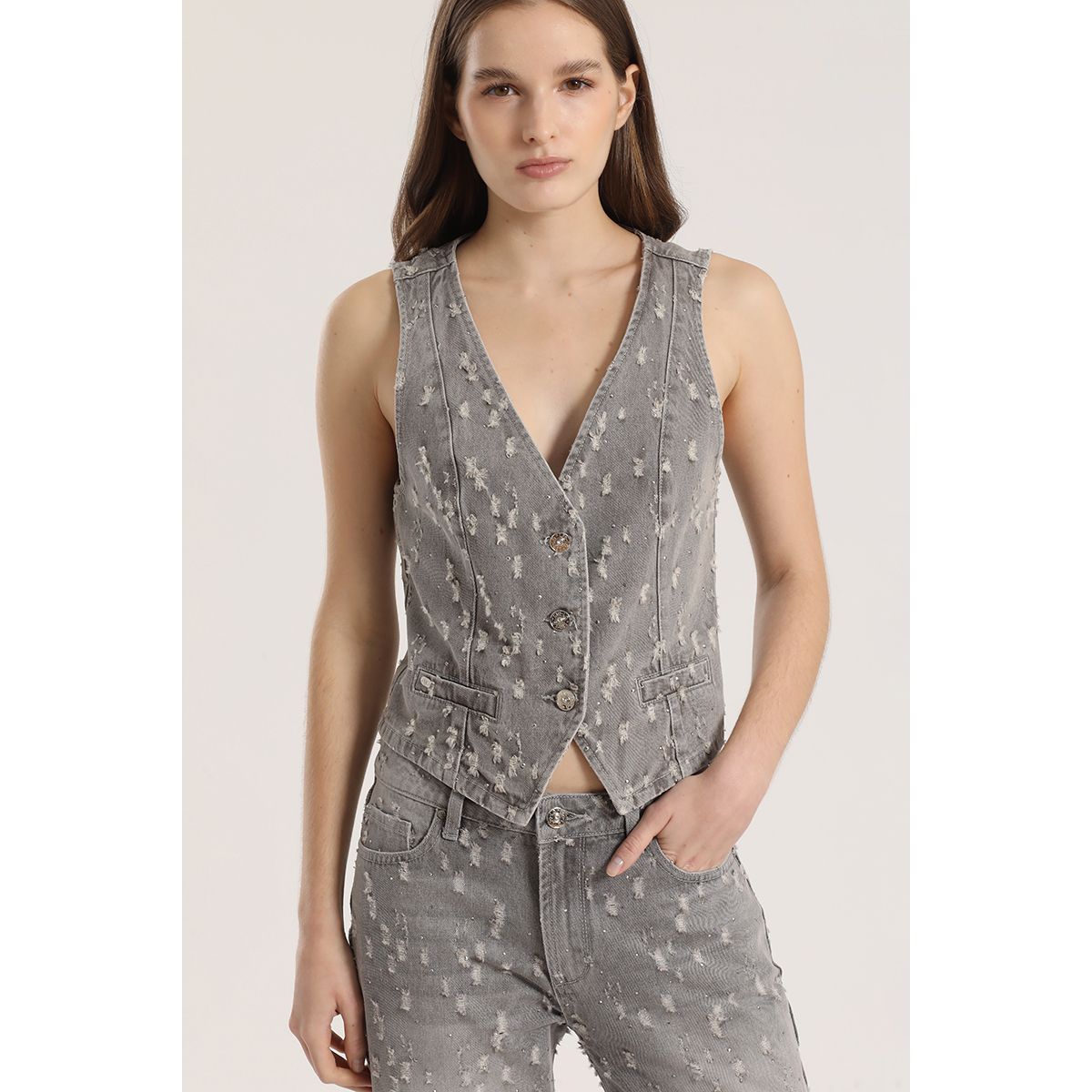 LIOLA - Chaleco sastre desgastado denim Liola mujer gris