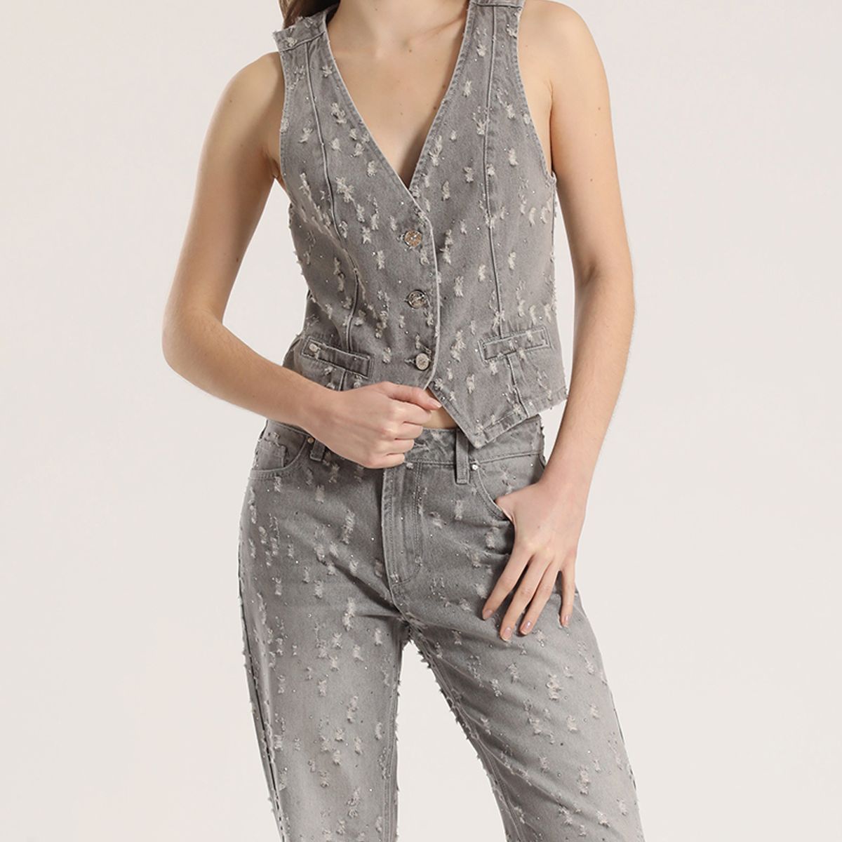 LIOLA - Chaleco sastre desgastado denim Liola mujer gris