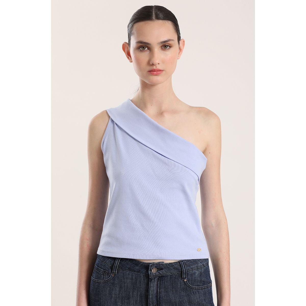 LIOLA - Top asimétrico doblez Liola mujer celeste