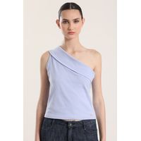 Top asimétrico doblez mujer celeste