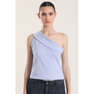 Imagen 1 del producto Top asimétrico doblez mujer celeste