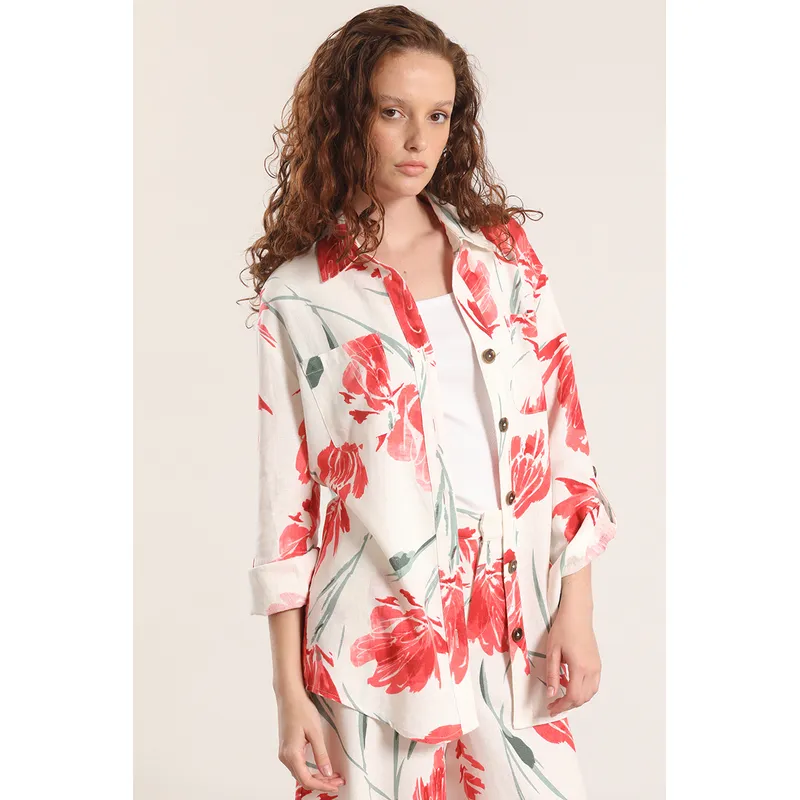 LIOLA - sobrecamisa lino estampado liola mujer rojo