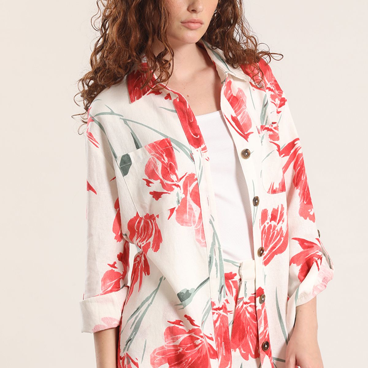 LIOLA - sobrecamisa lino estampado liola mujer rojo