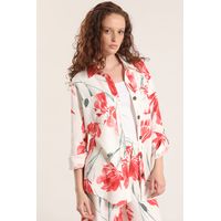 Sobrecamisa lino estampado mujer rojo