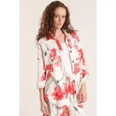 LIOLA - Sobrecamisa lino estampado mujer rojo