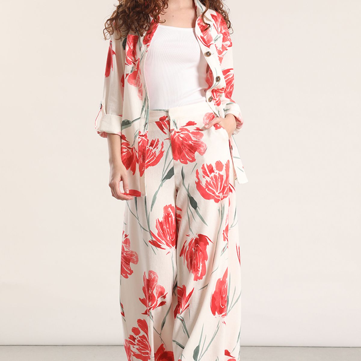 LIOLA - sobrecamisa lino estampado liola mujer rojo