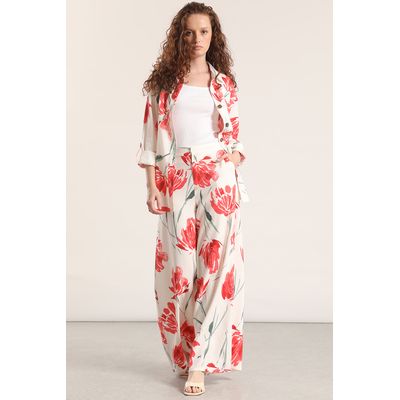 Imagen 2 del producto Sobrecamisa lino estampado mujer rojo