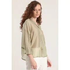 LIOLA - Blusa semitransparente mujer verde