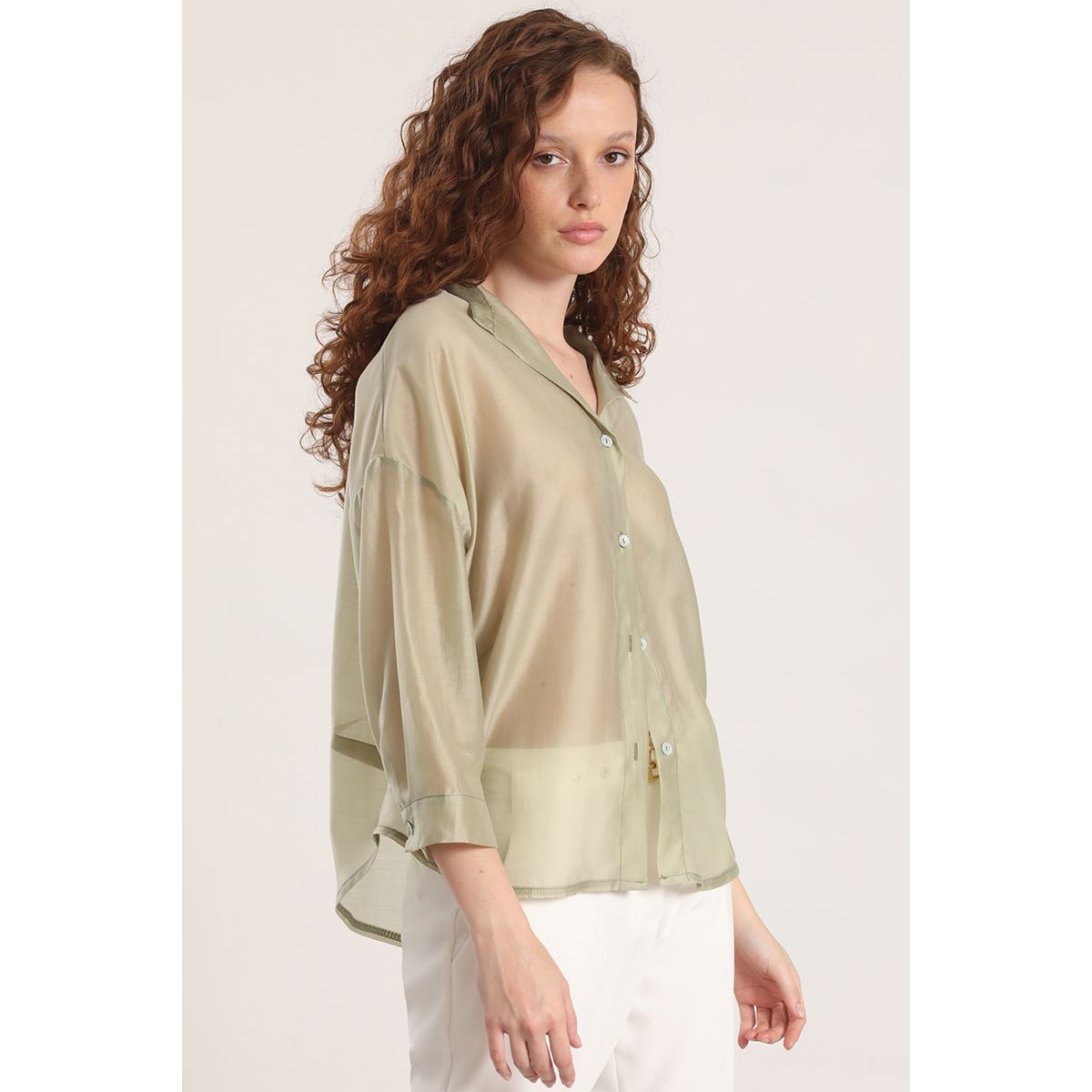 LIOLA - Blusa semitransparente liola mujer verde