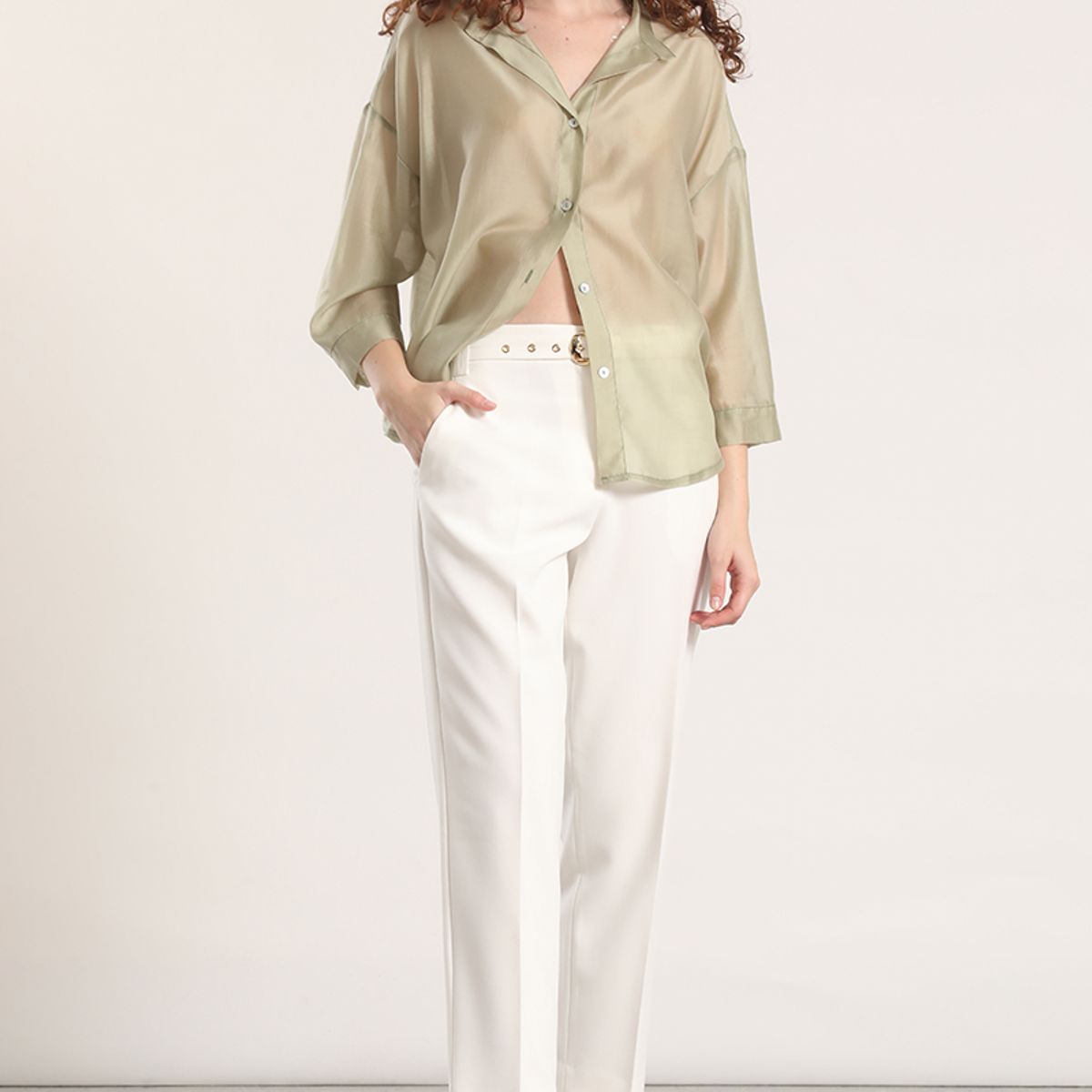 LIOLA - Blusa semitransparente liola mujer verde