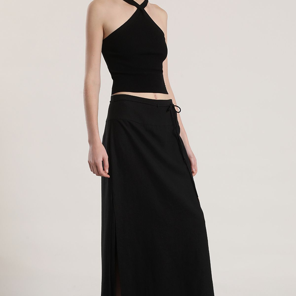 LIOLA - Falda midi lino mujer Liola negro