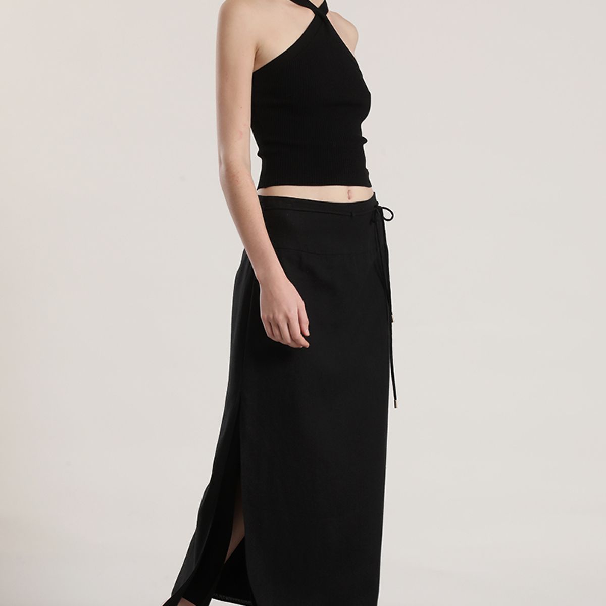 LIOLA - Falda midi lino mujer Liola negro