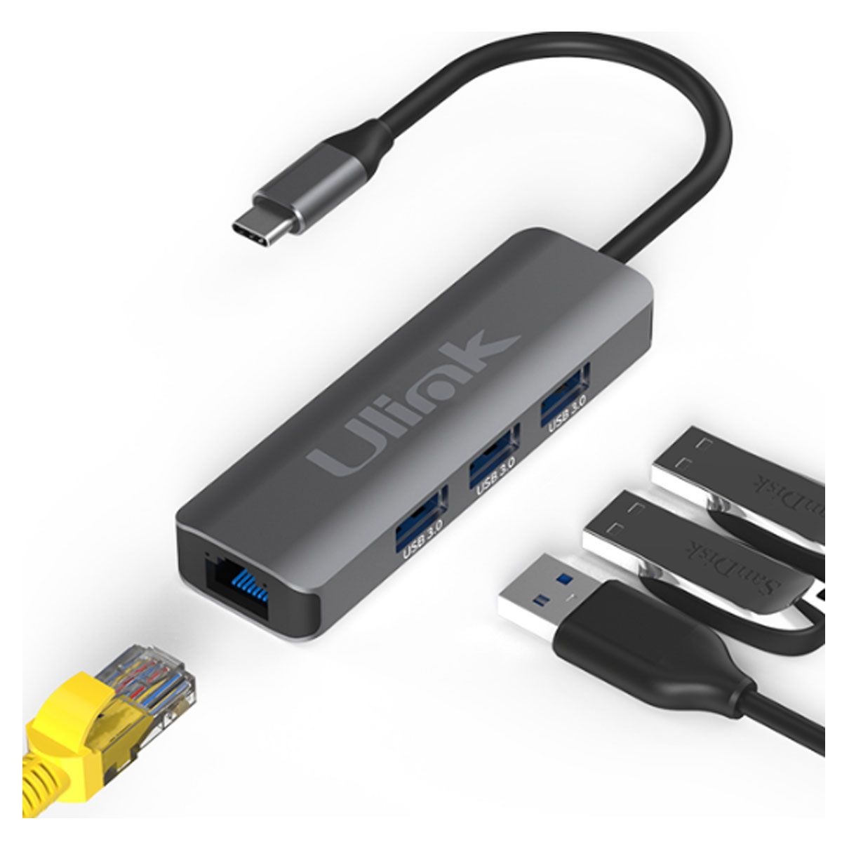 TP LINK - ADAPTADOR USB-C A RJ45 (LAN) CON 3 PUERTOS USB 3.0 HUB
