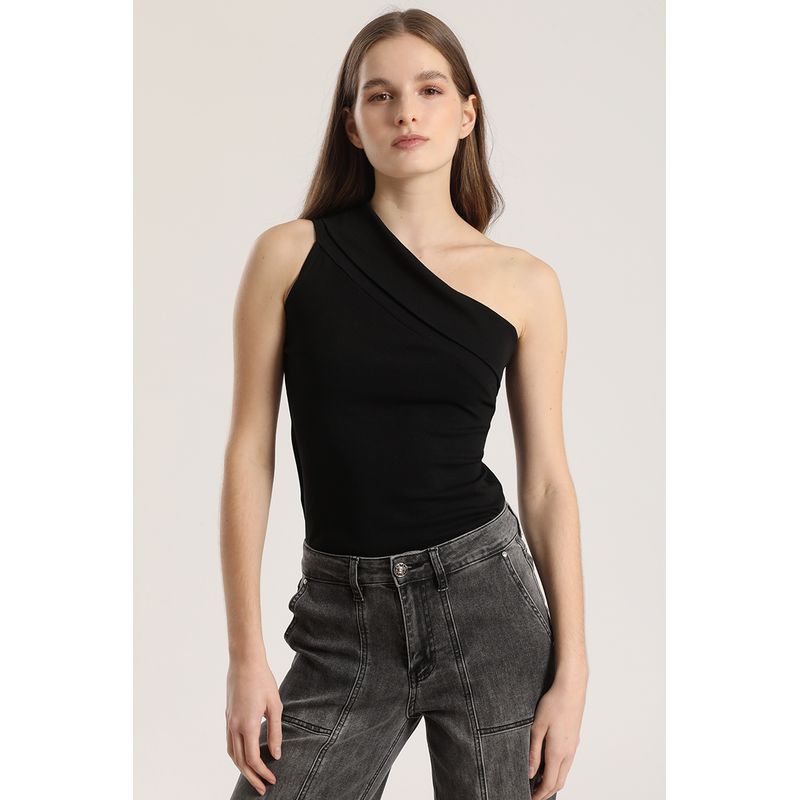 LIOLA - Top asimétrico doblez Liola mujer negro