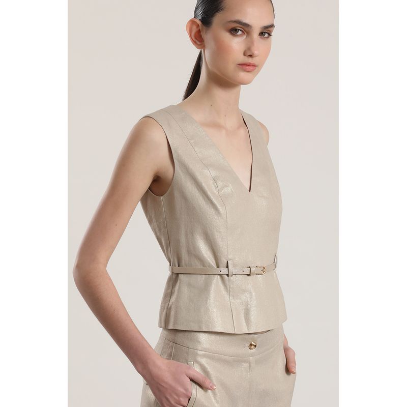 LIOLA - Top con cinturón lino liola mujer beige