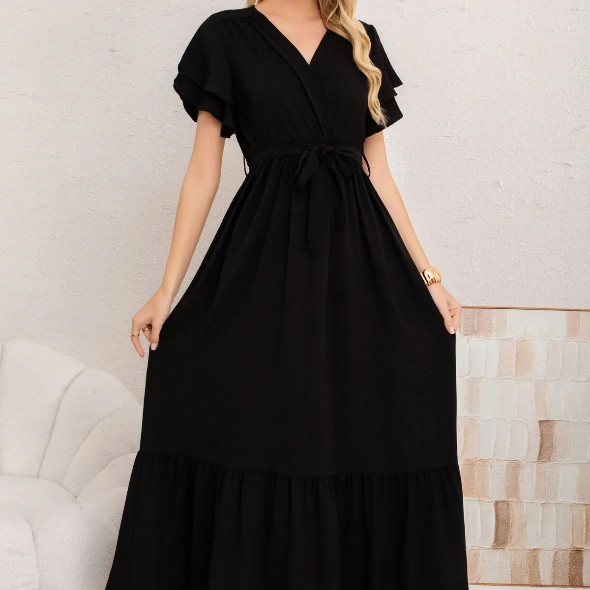 LOOK SHOP - Vestido Premium Largo Primavera Mujer. Con Mangas Y Lazo 3385