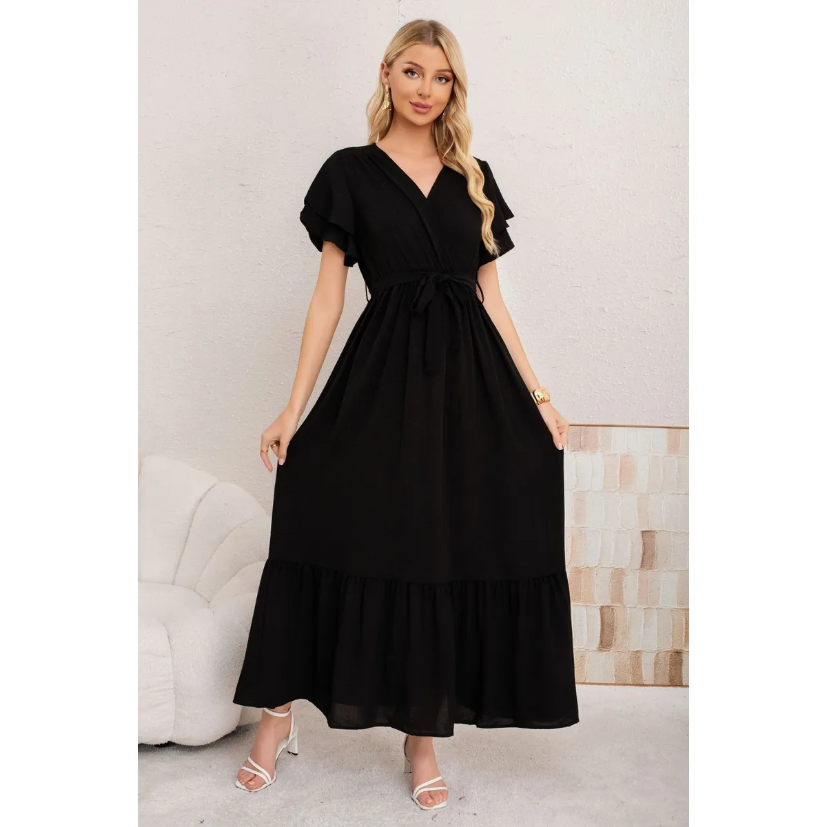 LOOK SHOP - Vestido Premium Largo Primavera Mujer. Con Mangas Y Lazo 3385