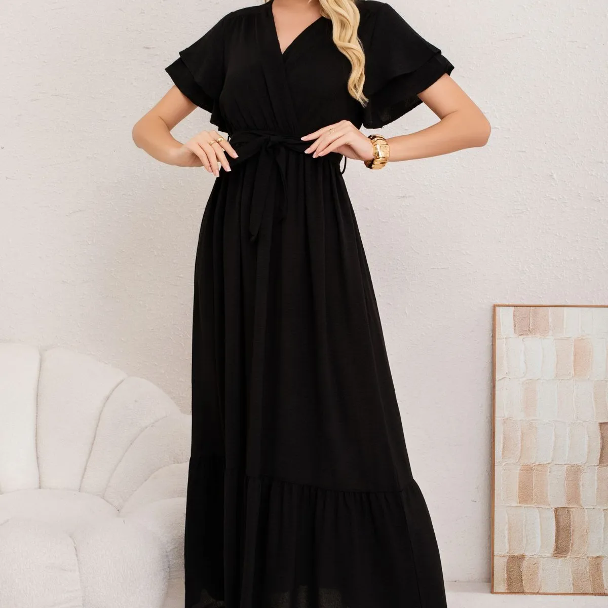 LOOK SHOP - Vestido Premium Largo Primavera Mujer. Con Mangas Y Lazo 3385