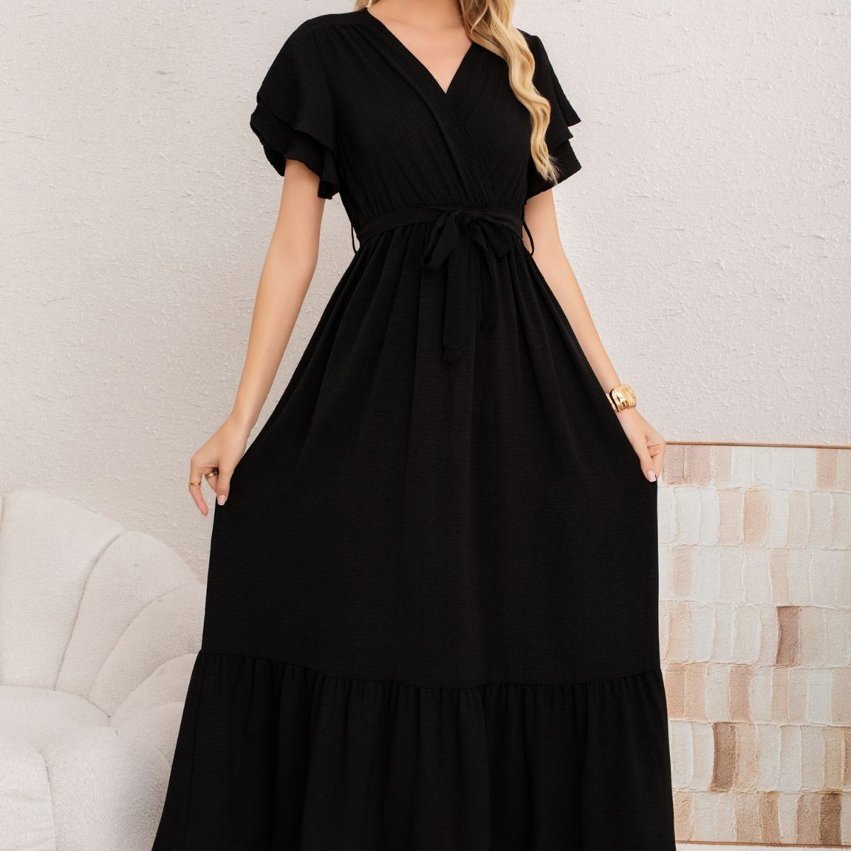 LOOK SHOP - Vestido Premium Largo Primavera Mujer. Con Mangas Y Lazo 3385