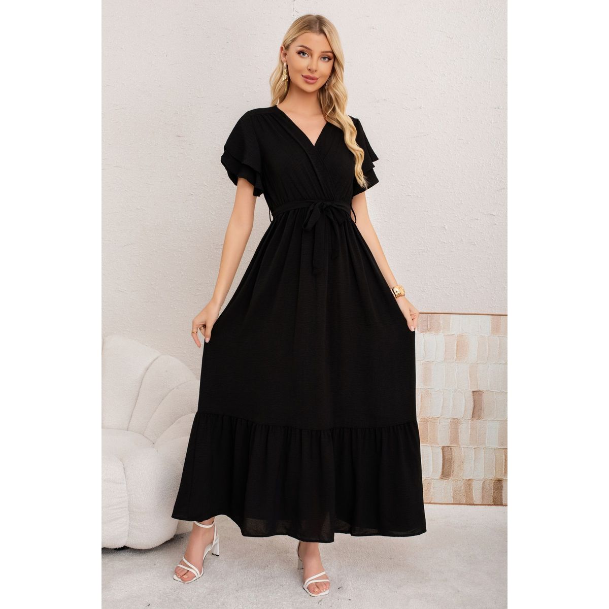 LOOK SHOP - Vestido Premium Largo Primavera Mujer. Con Mangas Y Lazo 3385