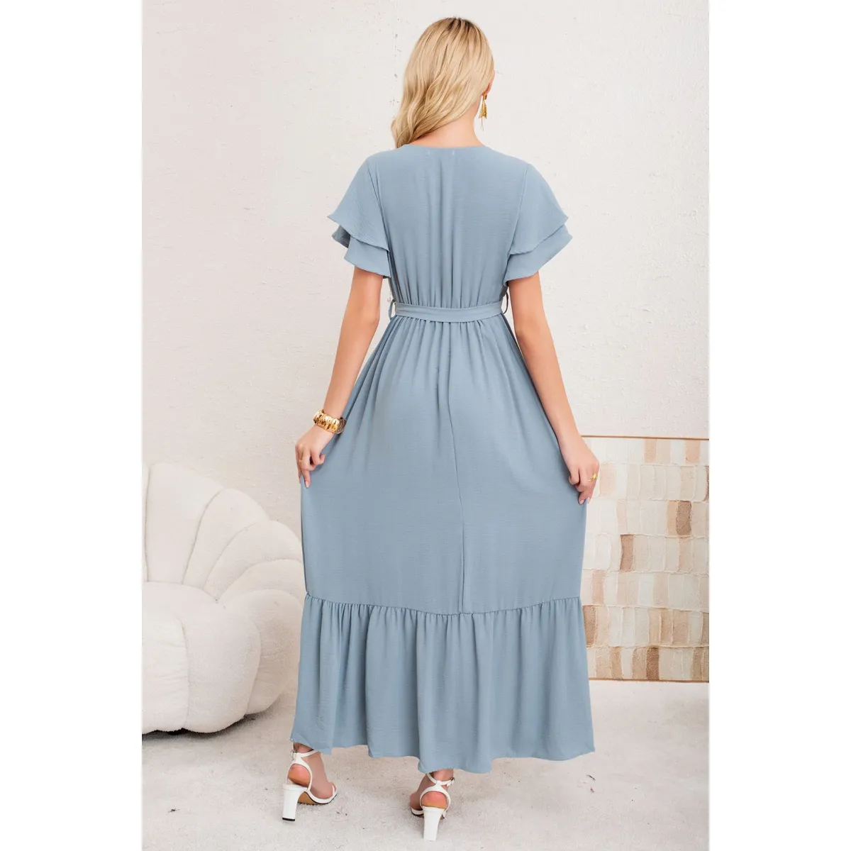 LOOK SHOP - Vestido Premium Largo Primavera Mujer. Con Mangas Y Lazo 3385