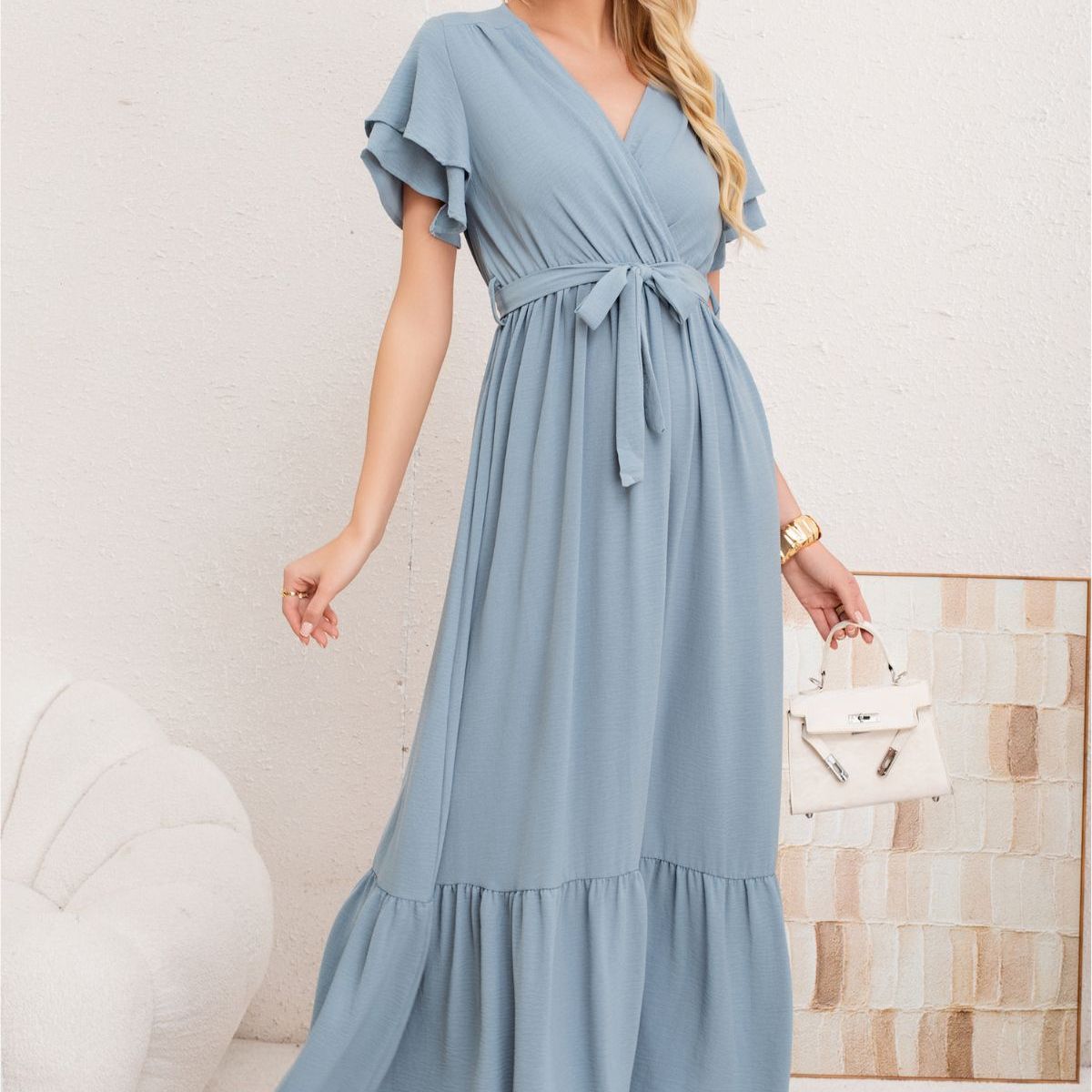 LOOK SHOP - Vestido Premium Largo Primavera Mujer. Con Mangas Y Lazo 3385