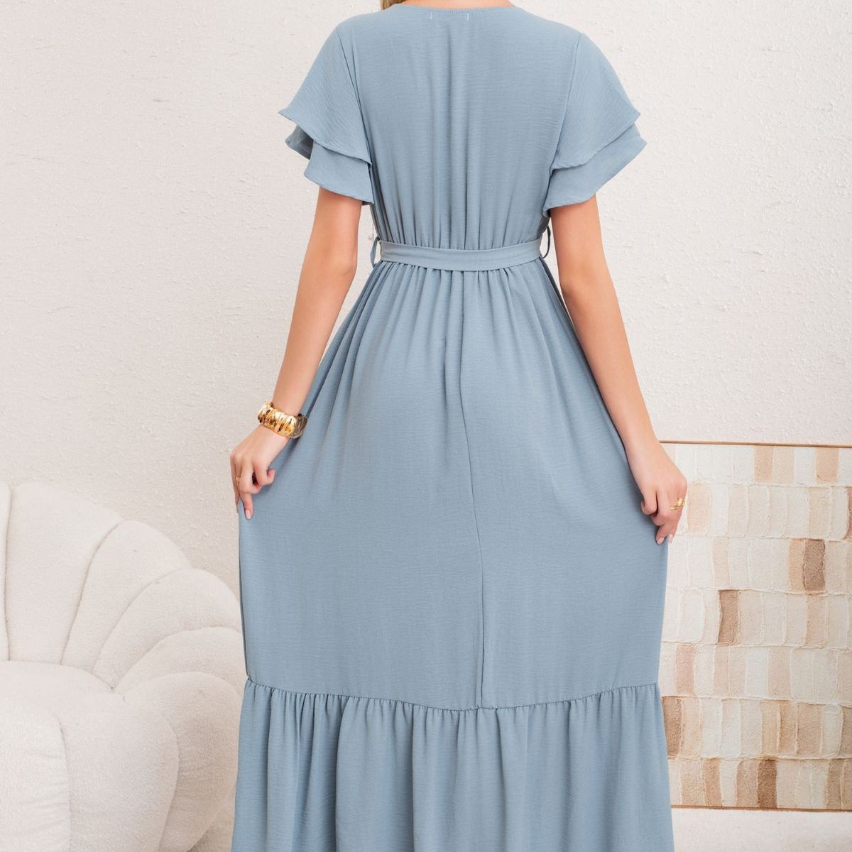 LOOK SHOP - Vestido Premium Largo Primavera Mujer. Con Mangas Y Lazo 3385