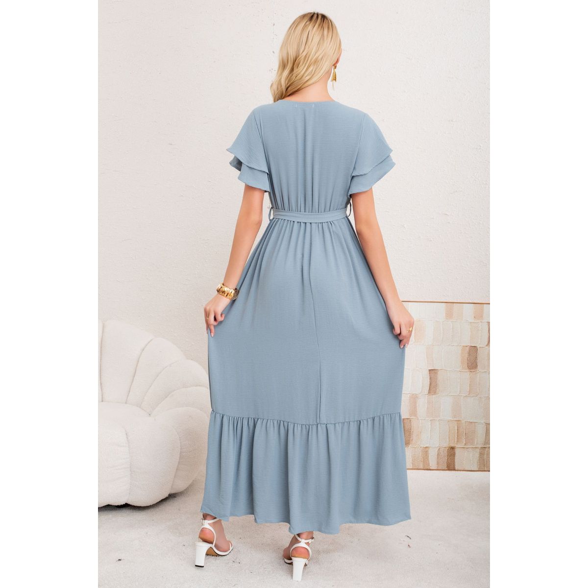 LOOK SHOP - Vestido Premium Largo Primavera Mujer. Con Mangas Y Lazo 3385