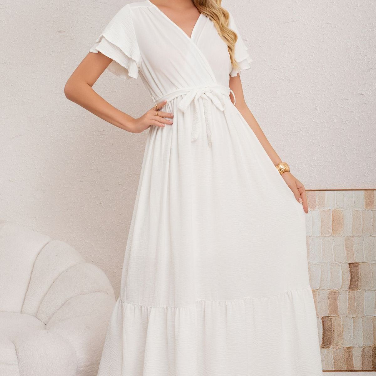 LOOK SHOP - Vestido Premium Largo Primavera Mujer. Con Mangas Y Lazo 3385