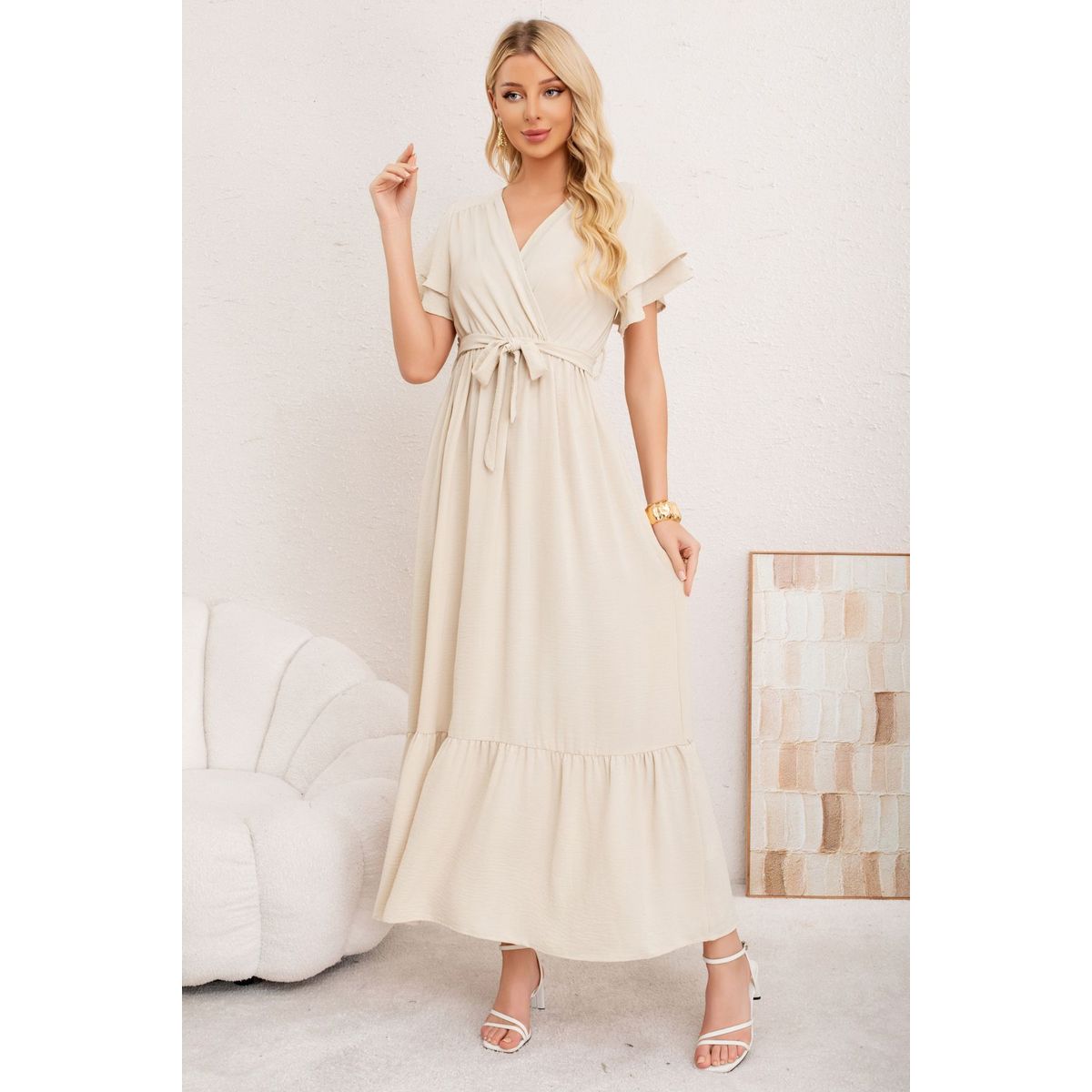 LOOK SHOP - Vestido Premium Largo Primavera Mujer. Con Mangas Y Lazo 3385