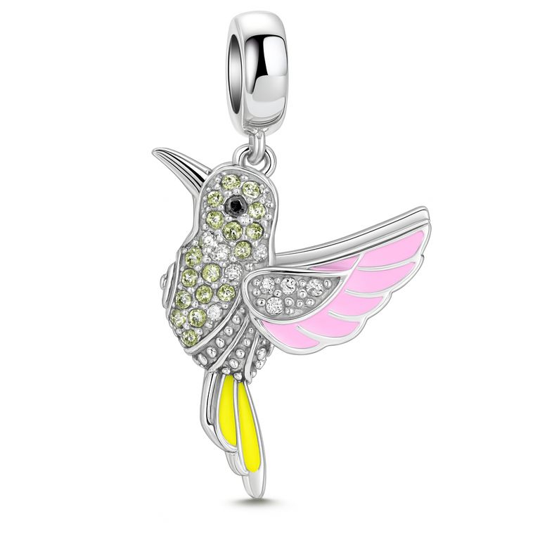 Charm Dije Colgante colibri Ave Tricolor Plateado TALLA UNICA