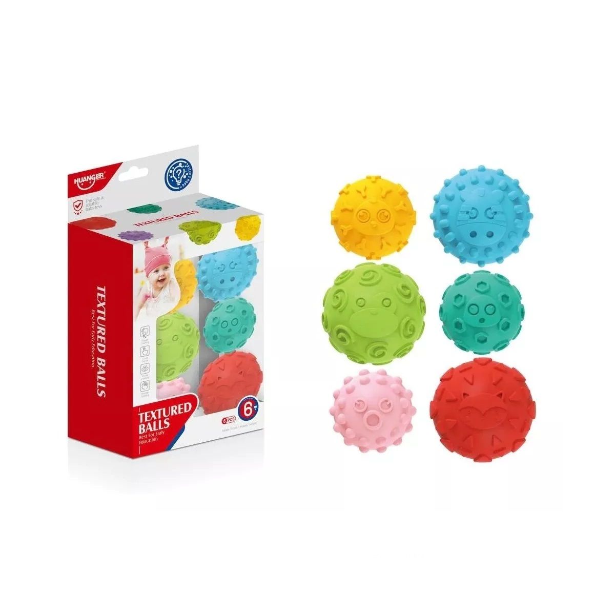 HUANGER - Pack 6 Pelotas Texturizadas Sensoriales Para Bebé