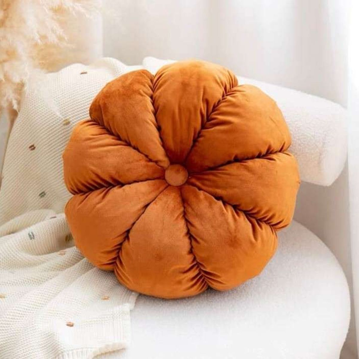 GENERICO - COJIN DECORATIVO EN FORMA DE CALABAZA COLOR TERRACOTA 35X35CM