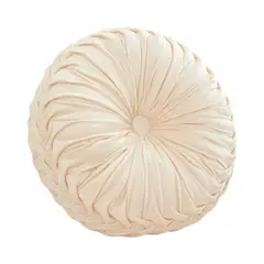 GENERICO - COJIN DECORATIVO REDONDO CON PLIEGUES BLANCO 35X35CM ELEGANTE Y SOFISTICADO