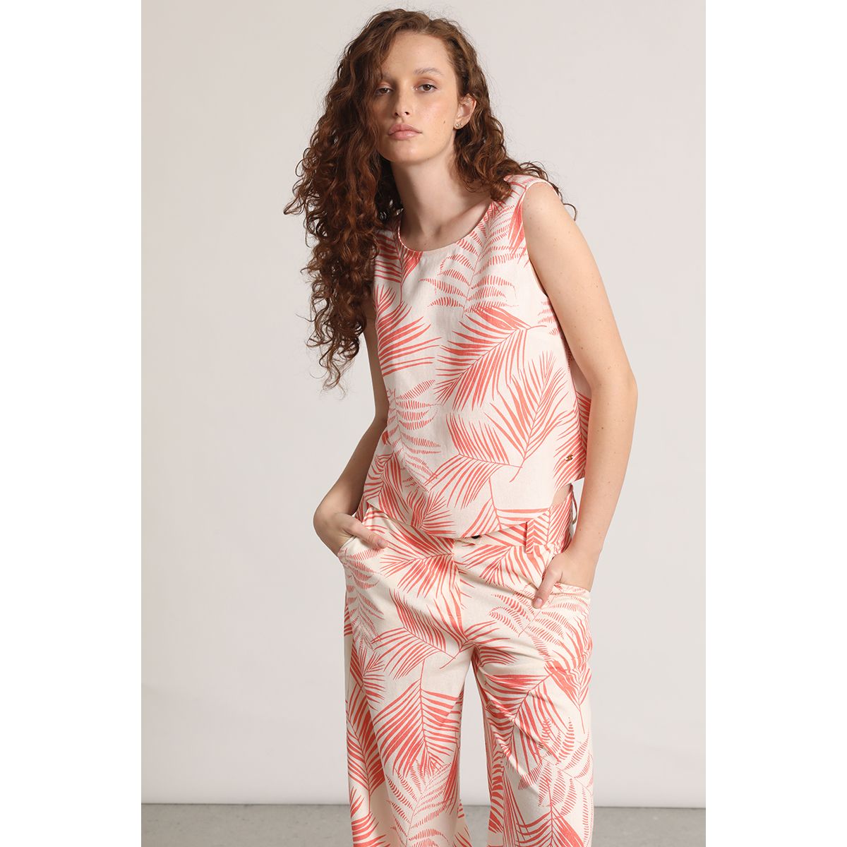 LIOLA - Top lino estampado Liola mujer naranjo